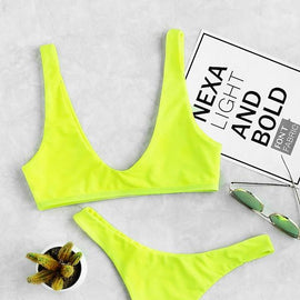 Neon Lime Top With High Leg Bikini