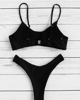 Spaghetti Strap Top With High Leg Bikini Set