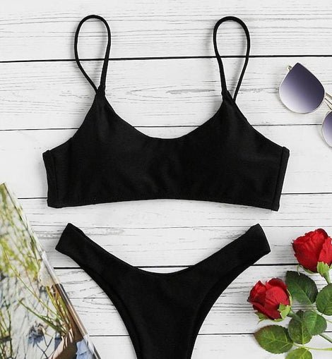 Spaghetti Strap Top With High Leg Bikini Set