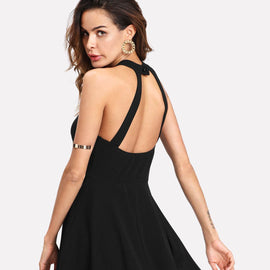 Mesh Yoke Open Back Skater Dress