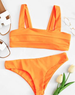Wide Strap Seam Detail Top With High Leg Bikini