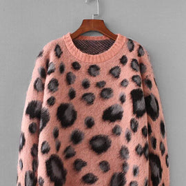 Leopard Pattern Drop Shoulder Mohair Jumper