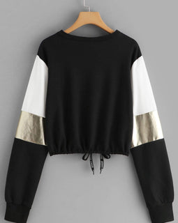 Drawstring Detail Colorblock Sweatshirt