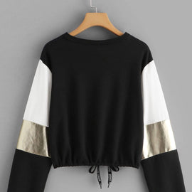 Drawstring Detail Colorblock Sweatshirt