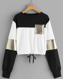 Drawstring Detail Colorblock Sweatshirt