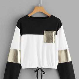 Drawstring Detail Colorblock Sweatshirt