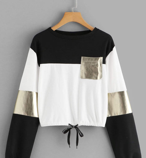 Drawstring Detail Colorblock Sweatshirt