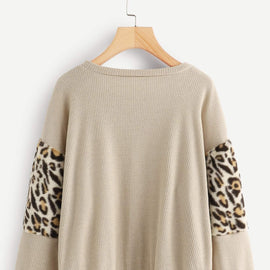 Contrast Leopard Knit Sweater