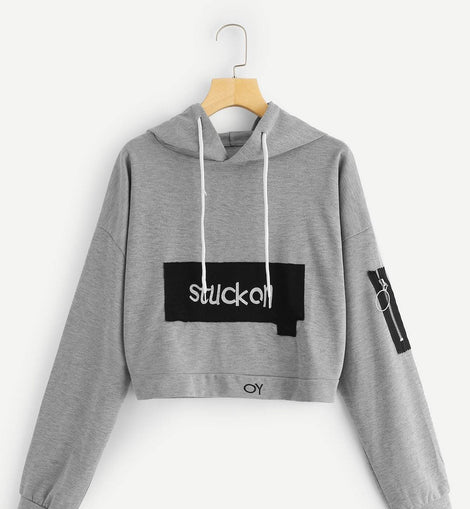 Letter Embroidered Hooded Sweatshirt