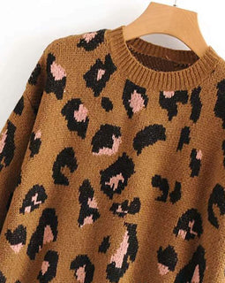 Drop Shoulder Leopard Print Sweater