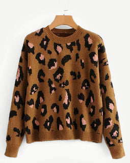 Drop Shoulder Leopard Print Sweater