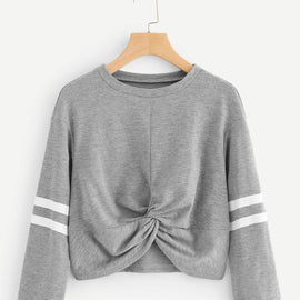 Twist Detail Varsity Sleeve Sweatshirt