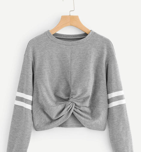 Twist Detail Varsity Sleeve Sweatshirt