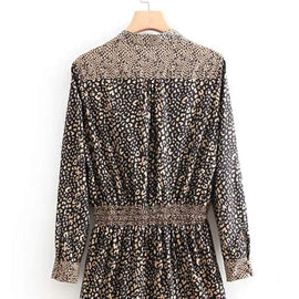 Tie Neck Leopard Print Ruffle Hem Dress