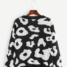 Drop Shoulder Leopard Print Sweater