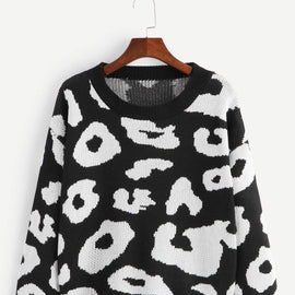 Drop Shoulder Leopard Print Sweater