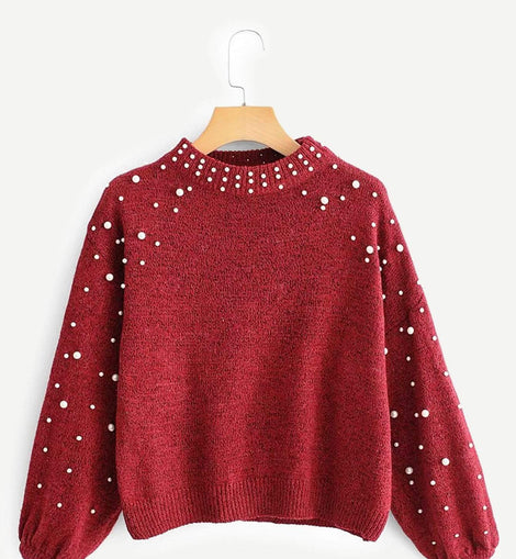 Pearl Beaded Bishop Sleeve Jumper