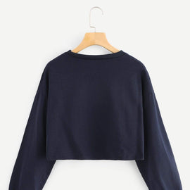 Letter And Flag Print Crop Sweatshirt