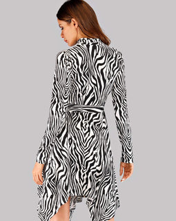 Zebra Print High Neck Asymmetrical Hem Dress