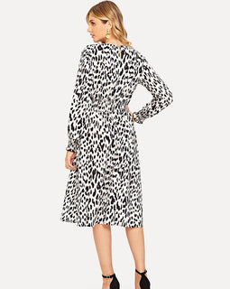 Leopard Print Shirred Waist Dress