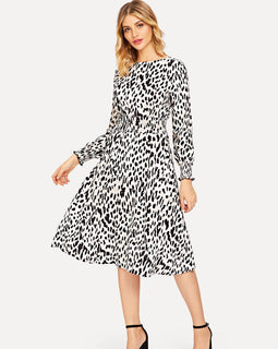 Leopard Print Shirred Waist Dress