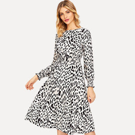 Leopard Print Shirred Waist Dress