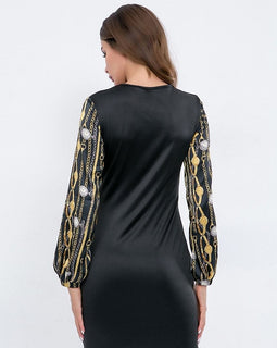 Chain Print Sleeve Dress