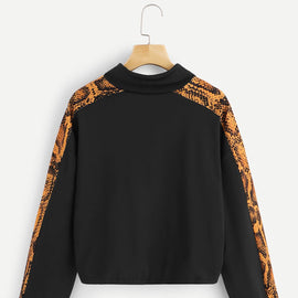 Half Zip Contrast Snake Print Sweatshirt