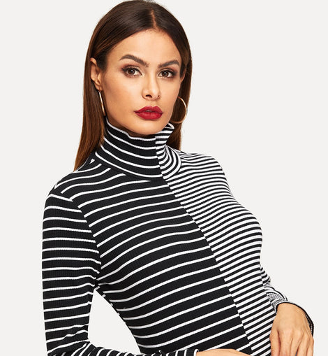 Two Tone Striped Rib Knit Tee