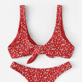 Random Calico Print Knot Front Bikini Set
