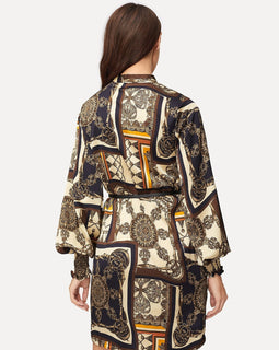 Scarf Print Self Tie Shirt Dress