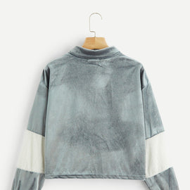 Drop Shoulder Mock-neck Velvet Pullover