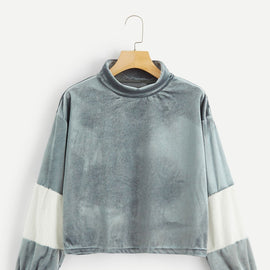 Drop Shoulder Mock-neck Velvet Pullover