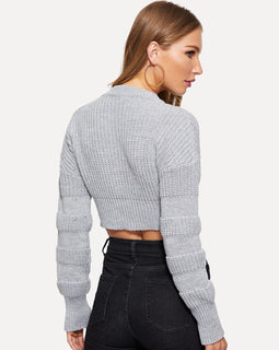 Mixed Knit Solid Crop Jumper