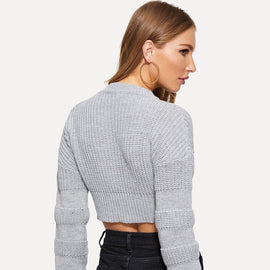 Mixed Knit Solid Crop Jumper