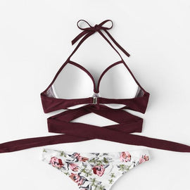 Push-Up Top With Flower Print Bikini Set
