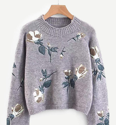 Raglan Sleeve Floral Pattern Jumper