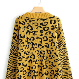 Drop Shoulder Leopard Print Jumper