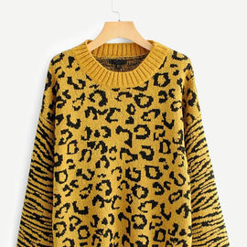 Drop Shoulder Leopard Print Jumper