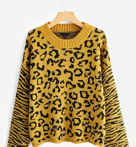 Drop Shoulder Leopard Print Jumper