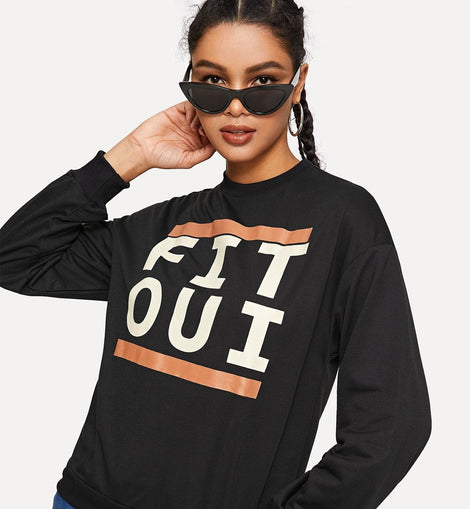 Drop Shoulder Letter Print Sweatshirt