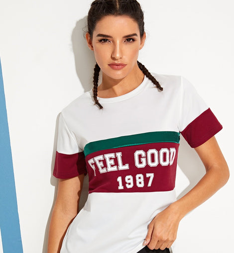 Contrast Panel Letter Print Tee