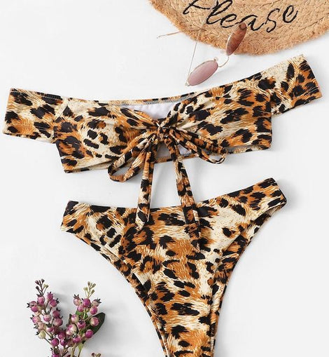 Leopard Bardot Top With High Cut Bikini